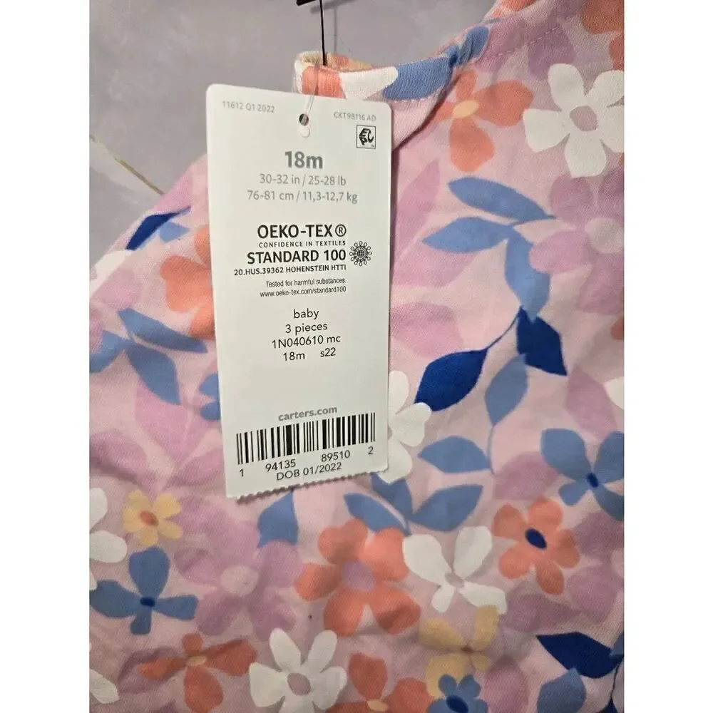 Carter's Baby Girls Size 18 Months Pink Floral 2-Piece Set